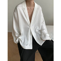 Hearujoy Summer Black White Silk Blazer Men's Fashion Business Society Mens Suit Jacket Korean Loose Casual Dress Jacket Men M-XL