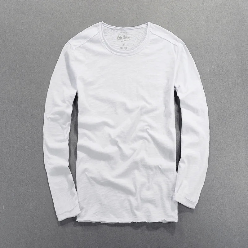 HEARUJOY  -  Fashionable Bamboo Cotton Long Sleeve Vintage T-shirts Men Casual Thin Tops Tees Comfortable Tshirt Distressed T-shirt