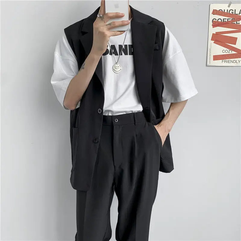 Hearujoy Spring Suit Vest Men's Fashion Gray Black Dress Jacket Men Suit Jacket Korean Loose Business Society Mens Blazer Vest M-2XL