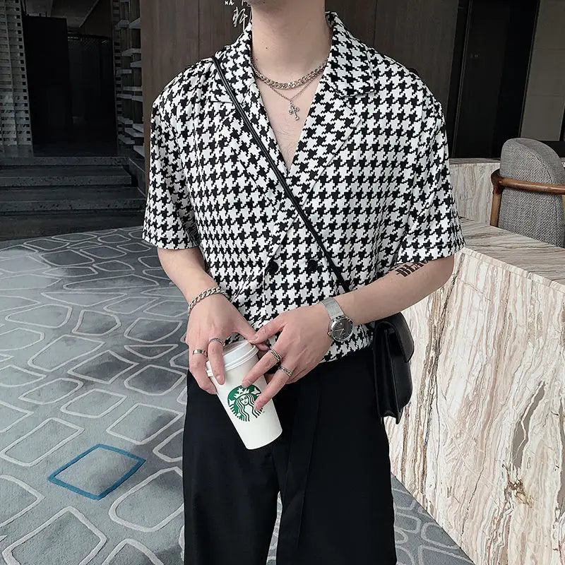 Hearujoy Summer Short-sleeved Shirts Men Fashion Retro Plaid Shirts Men Streetwear Korean Loose Casual Shirts Mens Dress Shirts M-2XL