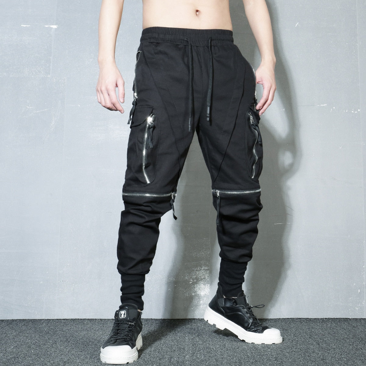 Hearujoy Detachable Multi-Pocket Cargo Pants Men Harajuku Hip Hop Streetwear Joggers Trousers Man Elastic Waist Techwear WB377