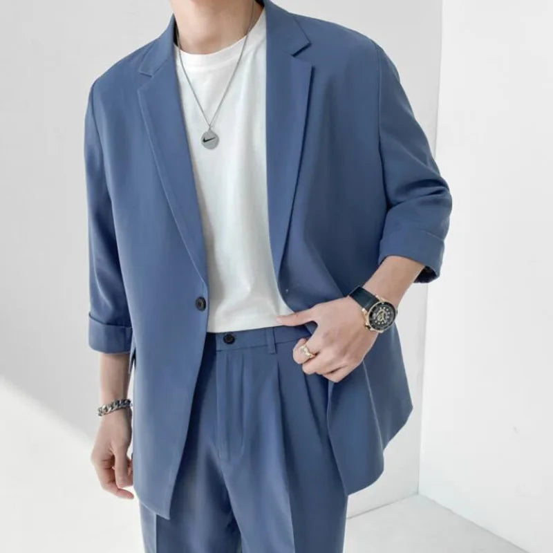 Hearujoy Spring Summer British Style Formal Blazer Men Korean Fashion Loose Casual Dress Jacket Men Harajuku Social Suit Jacket Men M-2XL