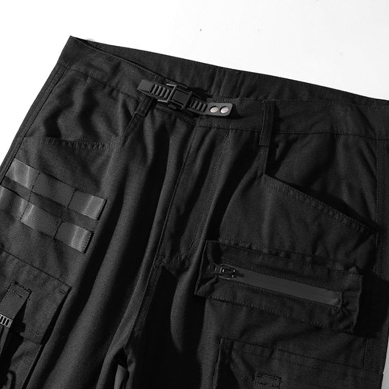 Hearujoy Tactical Functional Cargo Pants Joggers Men Black Ribbon Design Trousers Hip Hop Streetwear Multi-pocket Pants Techwear WB351