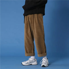 Hearujoy Autumn/winter Corduroy Pants Men's Fashion Casual Pants Men Streetwear Loose Hip-hop Straight Wide-leg Pants Mens Trousers M-3XL