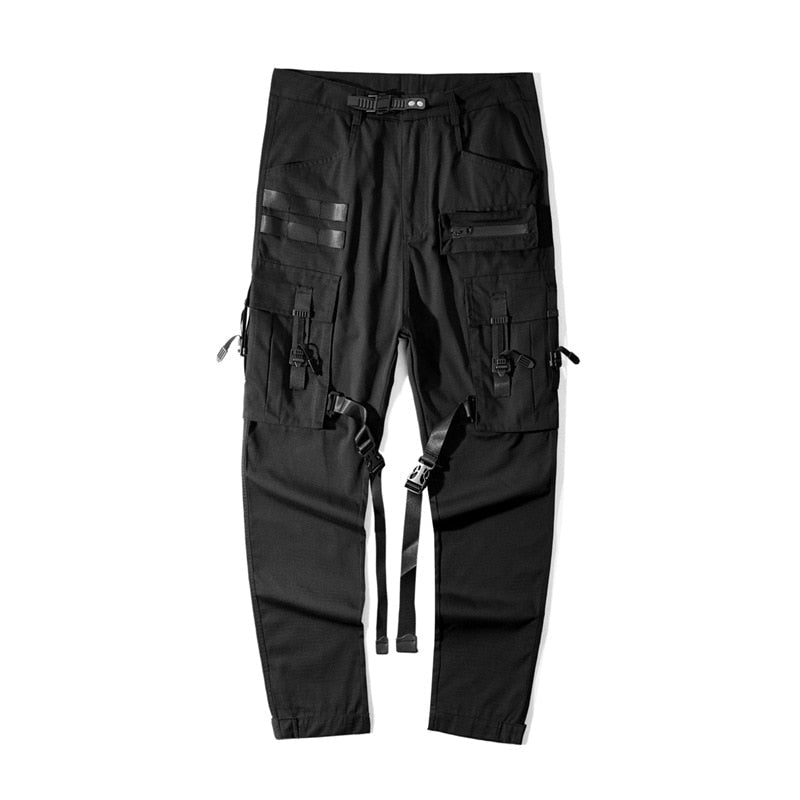 Hearujoy Tactical Functional Cargo Pants Joggers Men Black Ribbon Design Trousers Hip Hop Streetwear Multi-pocket Pants Techwear WB351