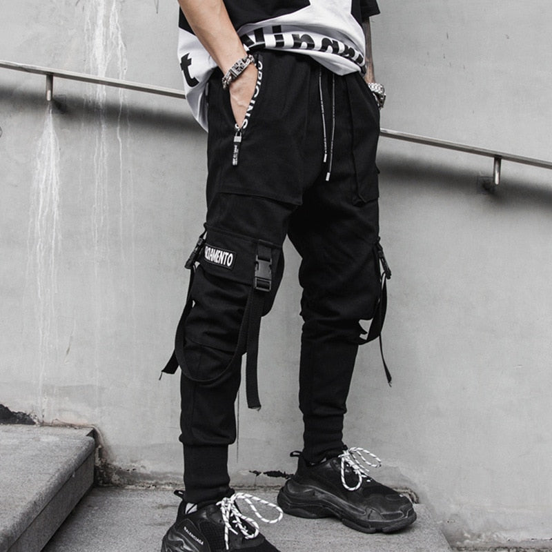 Hearujoy Hip Hop Joggers Pants Men Harajuku Streetwear Ribbons Pants Casual Slim Track Trousers Elastic Waist Male Jogger WB284