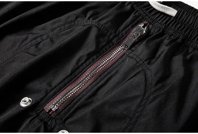 Hearujoy High Quality Male's Trousers Streetwear Multi Zipper Trend Men's Casual Pants Drawstring Elastic Waist Ankle-length Pants