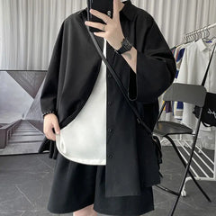 Hearujoy Korean Oversize Shirt Men's Fashion Summer Black White Short-sleeved Shirt Men Streetwear Loose Society Mens Dress Shirt M-2XL