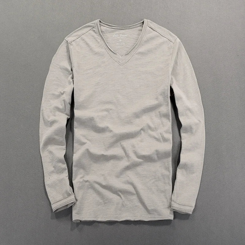 HEARUJOY  -  Fashionable Bamboo Cotton Long Sleeve Vintage T-shirts Men Casual Thin Tops Tees Comfortable Tshirt Distressed T-shirt