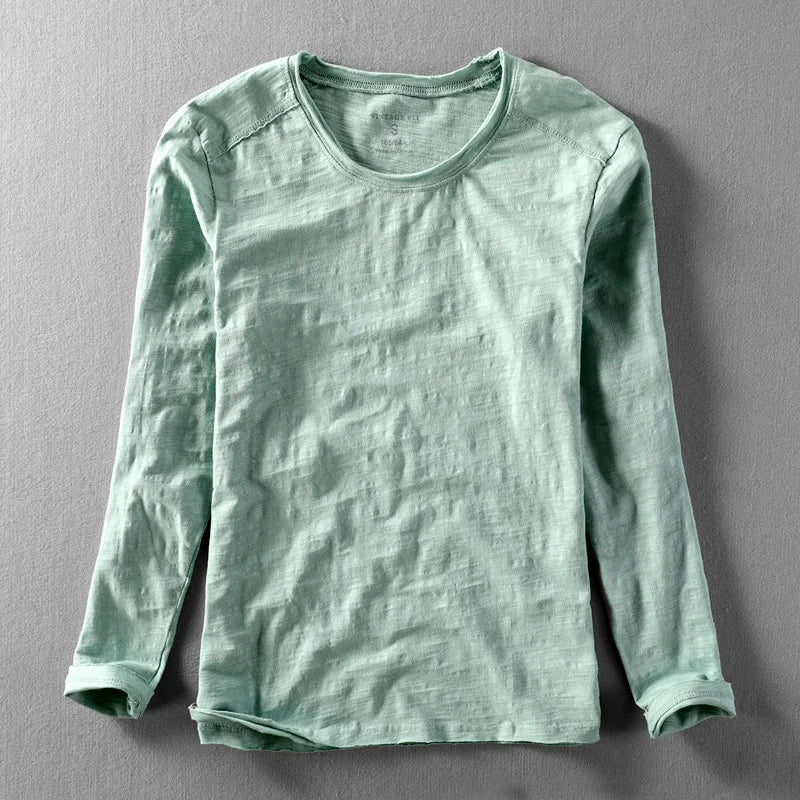 HEARUJOY  -  Fashionable Bamboo Cotton Long Sleeve Vintage T-shirts Men Casual Thin Tops Tees Comfortable Tshirt Distressed T-shirt