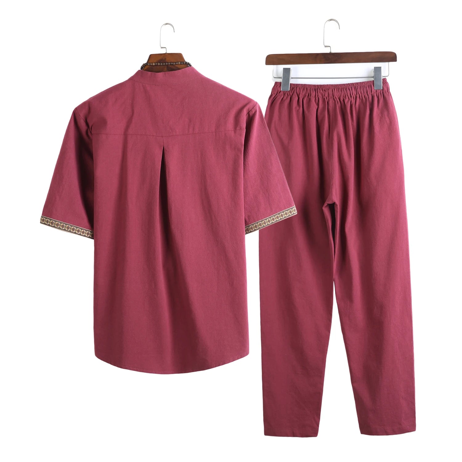 HEARUJOY  -  Mens Linen Sets Summer Men Streetwear Jogger Shirts+Long Pants Male Chinese Style 2 Pieces Hanfu Tracksuit Tang Suit 5Xl