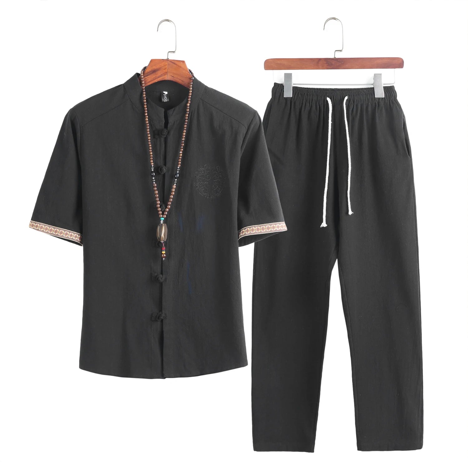 HEARUJOY  -  Mens Linen Sets Summer Men Streetwear Jogger Shirts+Long Pants Male Chinese Style 2 Pieces Hanfu Tracksuit Tang Suit 5Xl