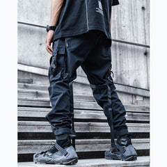 Hearujoy Tactical Functional Cargo Pants Joggers Men Black Ribbon Design Trousers Hip Hop Streetwear Multi-pocket Pants Techwear WB351