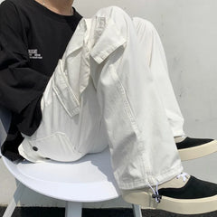 Hearujoy Black/white Cargo Pants Men Fashion Loose Straight Wide Leg Pants Men Streetwear Hip-hop Pocket Casual Pants Mens Trousers