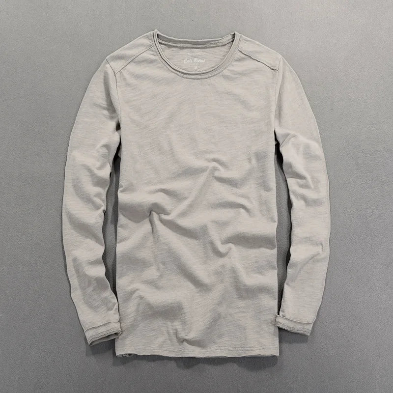 HEARUJOY  -  Fashionable Bamboo Cotton Long Sleeve Vintage T-shirts Men Casual Thin Tops Tees Comfortable Tshirt Distressed T-shirt