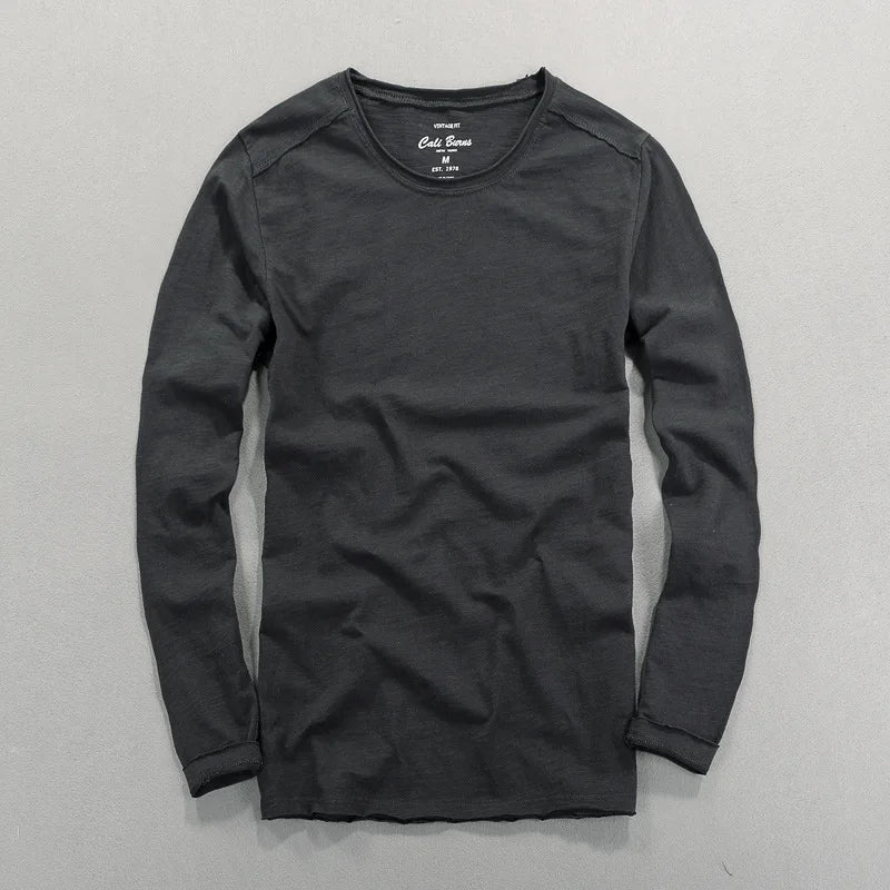 HEARUJOY  -  Fashionable Bamboo Cotton Long Sleeve Vintage T-shirts Men Casual Thin Tops Tees Comfortable Tshirt Distressed T-shirt