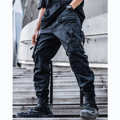 Hearujoy Tactical Functional Cargo Pants Joggers Men Black Ribbon Design Trousers Hip Hop Streetwear Multi-pocket Pants Techwear WB351