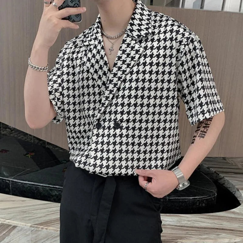 Hearujoy Summer Short-sleeved Shirts Men Fashion Retro Plaid Shirts Men Streetwear Korean Loose Casual Shirts Mens Dress Shirts M-2XL