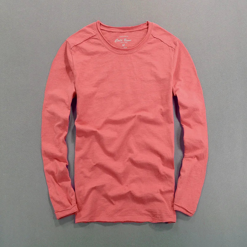 HEARUJOY  -  Fashionable Bamboo Cotton Long Sleeve Vintage T-shirts Men Casual Thin Tops Tees Comfortable Tshirt Distressed T-shirt