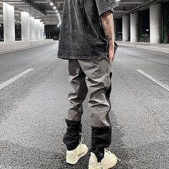 Hearujoy Ankle Zipper Color Block Streetwear Straight Casual Cargo Pants for Men Drawstring Harajuku Oversize Hip Hop Loose Trousers