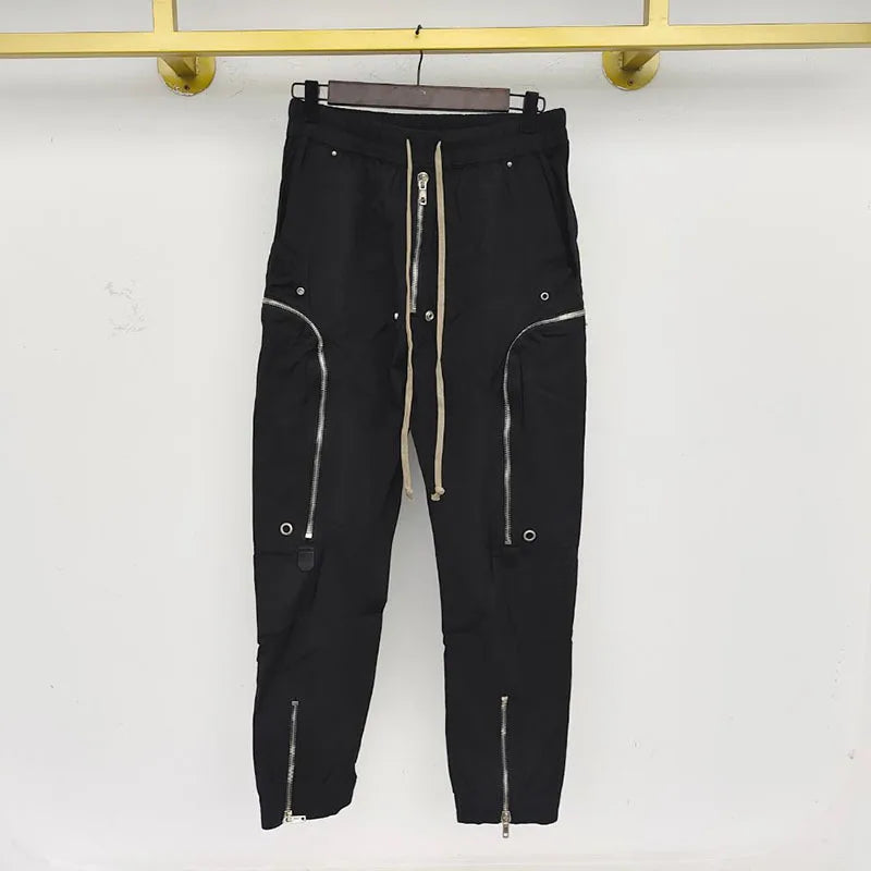 Hearujoy High Quality Male's Trousers Streetwear Multi Zipper Trend Men's Casual Pants Drawstring Elastic Waist Ankle-length Pants