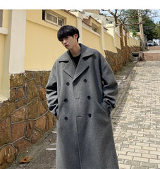 Hearujoy 2024 Men Coat Luxury Winter Korean Trench Mens Solid Double Breasted Woolen Cloth Coat Loose Casual Trenchcoat  Long Coat Men