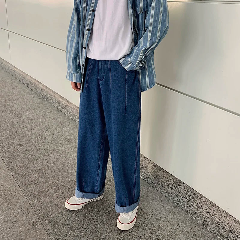 Hearujoy Men Wide Leg Jeans Loose Straight Baggy Denim Pant Men's Women's Streetwear Skateboard Pants Oversized Hip Hop Casual Trousers