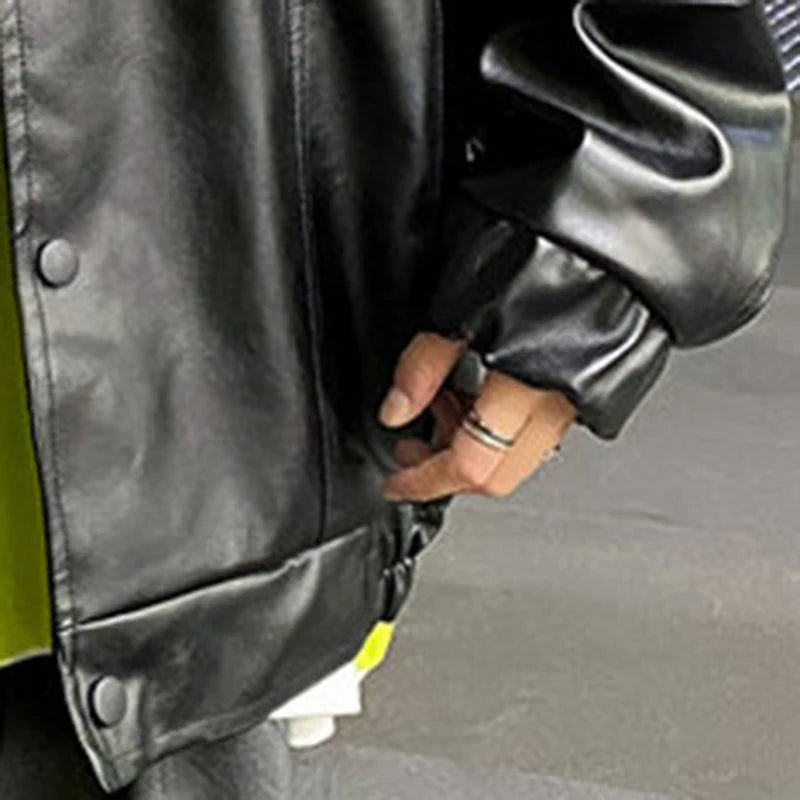 HEARUJOY  -  Spring Oversized Black Soft Waterproof Pu Leather Jacket Men Long Sleeve Casual Loose Korean Fashion Streetwear