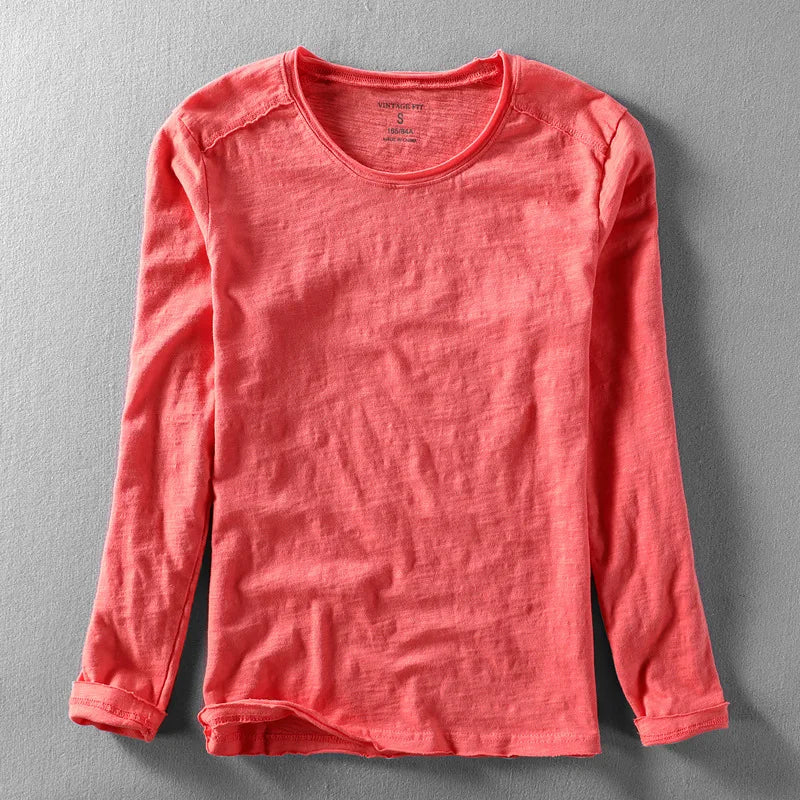 HEARUJOY  -  Fashionable Bamboo Cotton Long Sleeve Vintage T-shirts Men Casual Thin Tops Tees Comfortable Tshirt Distressed T-shirt