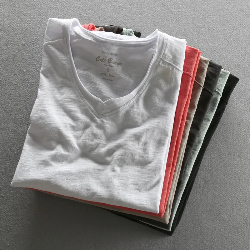 HEARUJOY  -  Fashionable Bamboo Cotton Long Sleeve Vintage T-shirts Men Casual Thin Tops Tees Comfortable Tshirt Distressed T-shirt
