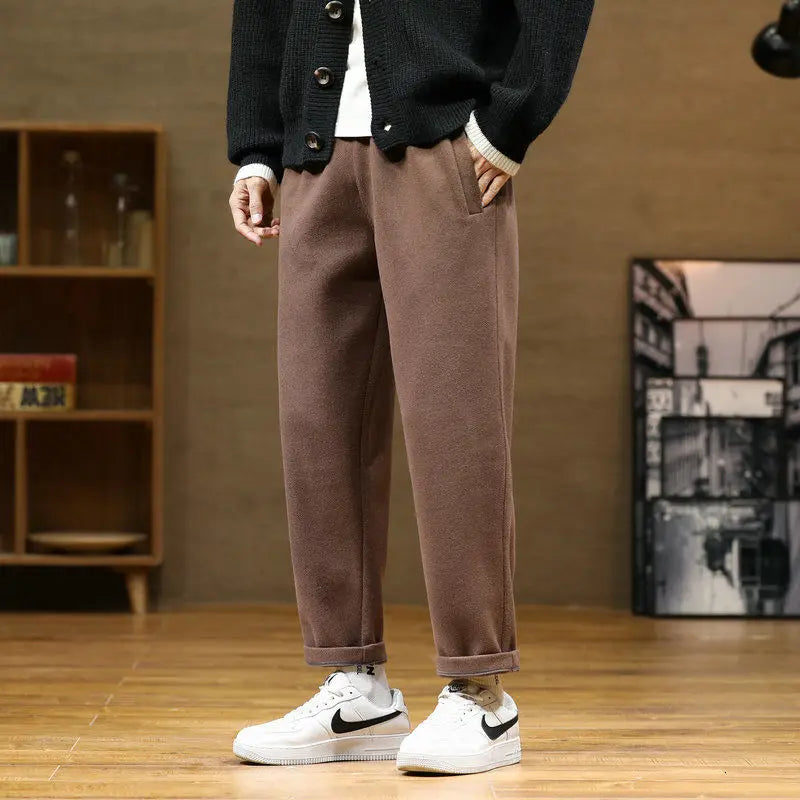 Hearujoy Autumn/Winter Woolen Pants Men warm Fashion Retro Multicolor Casual Pants Mens Streetwear Loose Korean Straight Trousers Mens