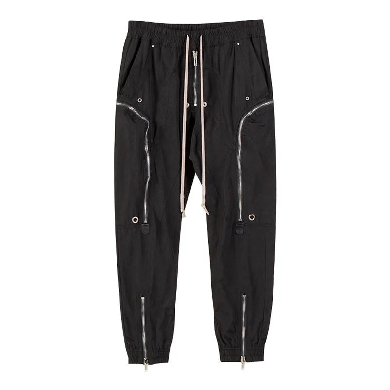 Hearujoy High Quality Male's Trousers Streetwear Multi Zipper Trend Men's Casual Pants Drawstring Elastic Waist Ankle-length Pants