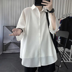 Hearujoy Korean Oversize Shirt Men's Fashion Summer Black White Short-sleeved Shirt Men Streetwear Loose Society Mens Dress Shirt M-2XL