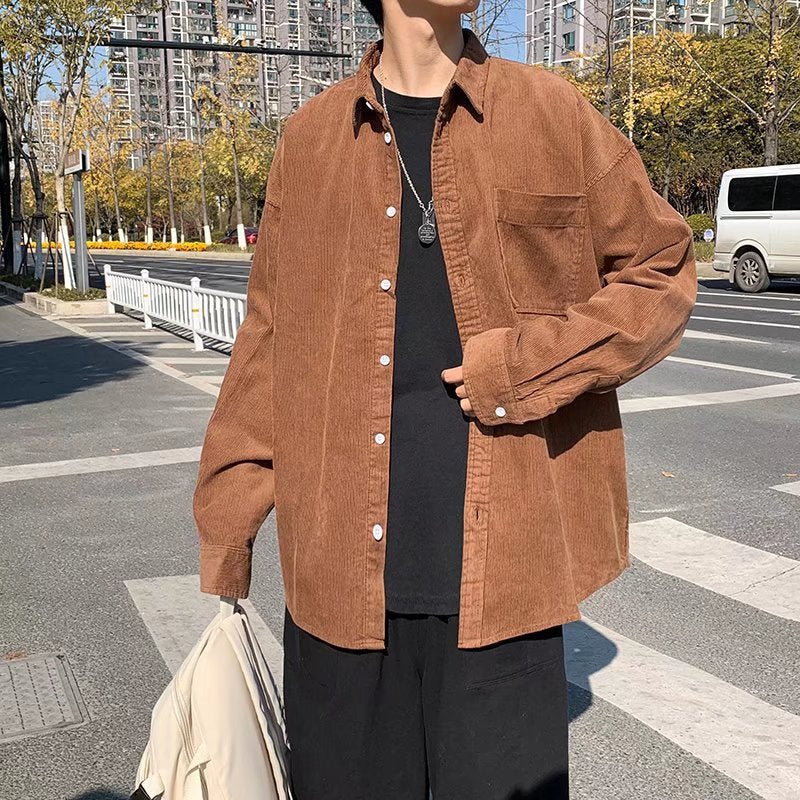 classy outfits men Autumn and Winter Corduroy Shirt Men's Korean-Style Trendy Handsome High-Grade Shirt Loose Long Sleeve Design Jacket Men