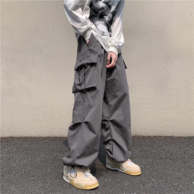 boy outfits Multi-Pocket Workwear Casual Wide-Leg Pants Men's Spring and Autumn Hip Hop Ins Loose Straight Ankle-Length Pants