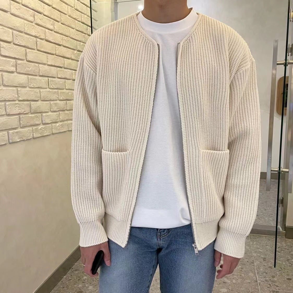 fall outfits men 2024 Autumn and Winter New Fashion Trendy Ins Trendy Knitted Cardigan Men's Solid Color Sweater Loose Casual Lazy Style