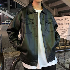 90s fashion men American Retro Parka Men's Spring and Autumn Commuter Loose Casual Pu Handsome Motorcycle Leather Jacket Short Windproof Jacket