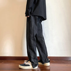 90s streetwear Split Jeans Men's Design Sense Niche Wide Leg Straight Pants Summer Thin Ins High Street Mopping Pants