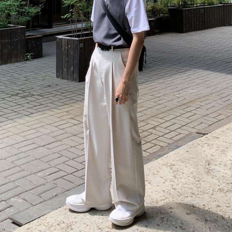 guys clothing styles 2024 Autumn and Summer New Casual Pants Loose Hong Kong Style Drop-down Suit Pants Trendy All-Matching Trousers Men's Straight Wide-Leg Pants Trendy