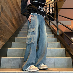 90s fashion men Spring 2024 New Japanese Fashionable Pants Men's Casual Pants American High Street Versatile Straight Wide Leg Loose Pants