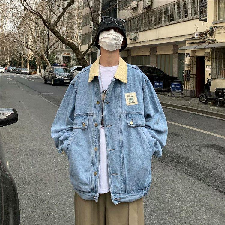 90s fashion men American Retro Denim Coat for Boys Spring and Autumn New Loose All-Match Fashion Handsome Casual Workwear Jacket