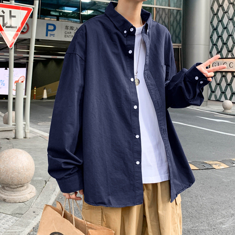 mens fall fashion Japanese Style Cityboy Solid Color Long-Sleeved Shirt Summer Men's Niche Design Sense Stacked Lapel Shirt Coat Fashion