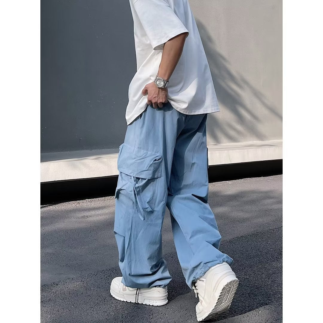 mens fashion American Retro Straight Umbrella Men's Overalls Autumn New Loose Blue Wide-Leg Pants Bloomers Fashion