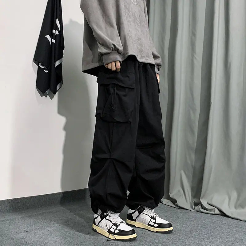 starboy outfit Ins American Overalls Men's and Women's High Street Design Drawstring Loose Ankle-Tied Wide-Leg Casual Trousers