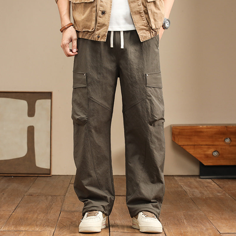 fall outfit men Retro Multi-Pocket Overalls Men's Autumn American Loose Machete Pants Men's All-Match Straight Casual Pants