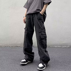 90s fashion men Overalls Men's Loose Ins Fashion Solid Color Casual Pants Trendy Trousers New Trendy Youth Popular