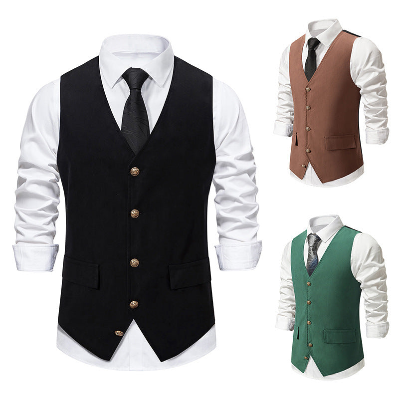 fall outfits men Autumn and Winter New Suit Vest Men's Medieval Retro Vest European Size V-neck Single-Breasted Casual Vest