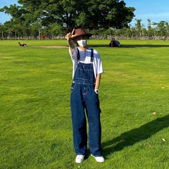 frat outfits Cool Salt Style American Retro Design Sense Denim Suspender Pants Men's and Women's Ameikaji Straight Loose Overalls Jumpsuit