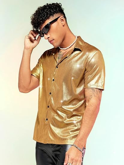 mens costumes 2024 New Sequined Button Shirt Men's Formal Shirt 1970s Disco Party Cosplay