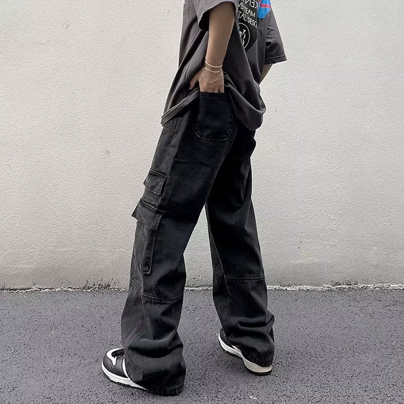 90s fashion men Overalls Men's Loose Ins Fashion Solid Color Casual Pants Trendy Trousers New Trendy Youth Popular